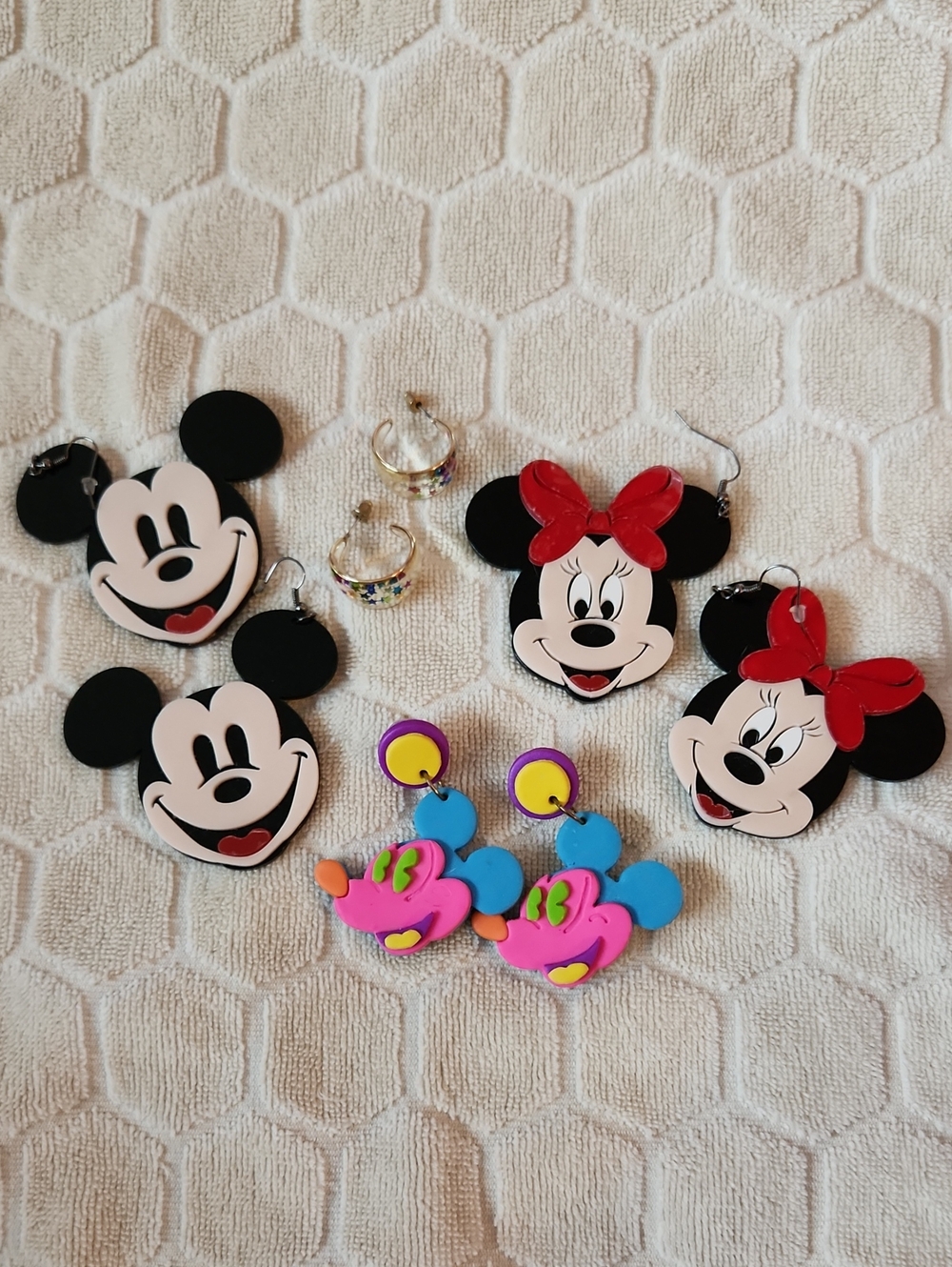 Disney Mickey & Minnie Character Earrings in Black, Red, Pink, Blue